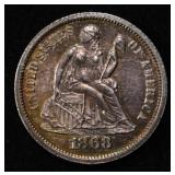 1868 SEATED LIBERTY DIME CH/GEM BU