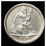 1837 NO STARS SEATED LIBERTY DIME CH AU