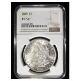 1885 MORGAN DOLLAR NGC AU58