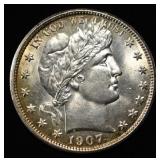 1907-D BARBER HALF DOLLAR CH/GEM BU