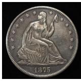1875-CC SEATED LIBERTY HALF DOLLAR CH AU