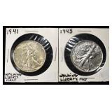 1941 & 1945 WALKING LIBERTY HALF DOLLARS