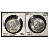 1955 & 1959 FRANKLIN HALF DOLLARS