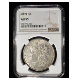 1889 MORGAN DOLLAR NGC AU55