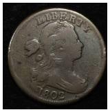 1802 DRAPED BUST LARGE CENT F/VF WITH STEMS