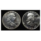 (2) 90% SILVER 1960 FRANKLIN HALF DOLLARS PROOF BU