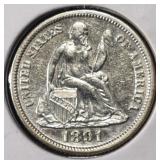 1891-S SEATED LIBERTY DIME NICE BU