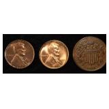 1939, 41-S WHEAT CENTS & 1864 2-CENT PIECE