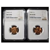1952-S & 1958 WHEAT CENTS NGC MS66RD