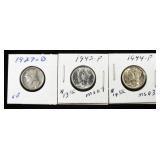 1944, 1943 & 1927-D MERCURY DIMES