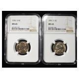 (2) 1951-S JEFFERSON NICKEL NGC MS65