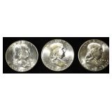 1962 & (2) 1961 FRANKLIN HALF DOLLARS CH BU
