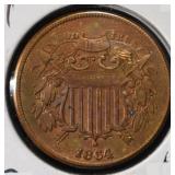 1864 2-CENT PIECES CH UNC