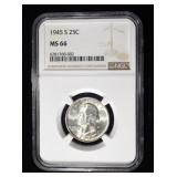 1945-S WASHINGTON QUARTER NGC MS66