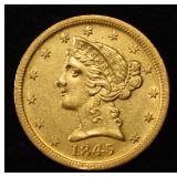 1845-D $5 LIBERTY GOLD CH BU
