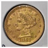 1851-O $2.5 LIBERTY GOLD SHARP UNC OLD CLEANING