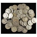 (50) MERCURY DIMES 90% SILVER