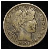 1901 BARBER HALF DOLLAR VF