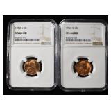 1952-S & 1953-S WHEAT CENTS NGC MS66RD