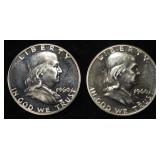 (2) 1960 90% SILVER FRANKLIN HALF DOLLAR PROOF BU