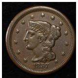 1857 BRAIDED HAIR LARGE CENT CH AU