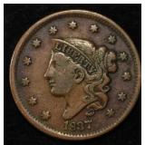 1837 CORONET HEAD LARGE CENT VF