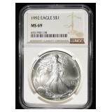 1992 AMERICAN SILVER EAGLE NGC MS69