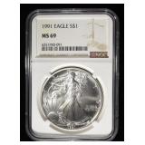 1991 AMERICAN SILVER EAGLE NGC MS69