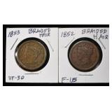 1852 & 1853 BRAIDED HAIR CENTS