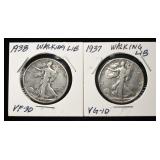 1938 & 1937 WALKING LIBERTY HALF DOLLARS