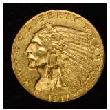 1911 $2.5 GOLD INDIAN AU/BU