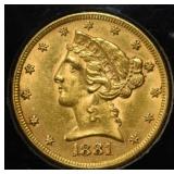 1881 $5 GOLD LIBERTY BU
