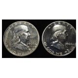(2) 1960 90% SILVER FRANKLIN HALF DOLLARS PROOF BU
