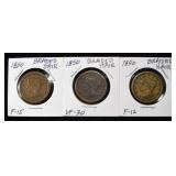 (3) 1850 BRAIDED HAIR CENTS