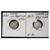 (2) 1853 LIBERTY SEATED HALF DIMES