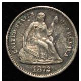 1872 SEATED LIBERTY HALF DIME