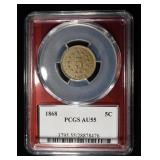 1868 SHIELD NICKEL PCGS AU55