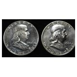 (2) 1960 90% SILVER FRANKLIN HALF DOLLARS PROOF BU