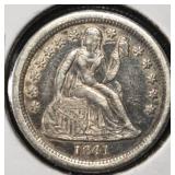 1841-O SEATED LIBERTY DIME AU