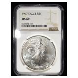 1997 AMERICAN SILVER EAGLE NGC MS69