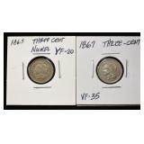 1865 & 1867 3-CENT NICKELS
