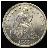 1853 SEATED LIBERTY DOLLAR AU/BU