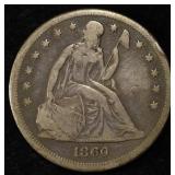 1860-O SEATED LIBERTY DOLLAR FINE