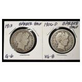 1906-D & 1913 BARBER HALF DOLLAR