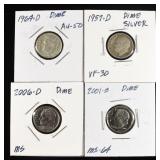 1957-D, 64-D, 2001-S & 06-D ROOSEVELT DIMES