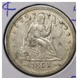 1853 LIBERTY SEATED QUARTER WITH ARROWS AND RAYS
