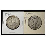 1920-S & 1934 WALKING LIBERTY HALF DOLLARS