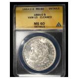1884-O MORGAN DOLLAR ANACS MS60 DETAILS