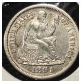 1891 SEATED LIBERTY DIME