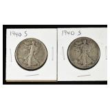 (2) 1940-S WALKING LIBERTY HALF DOLLARS